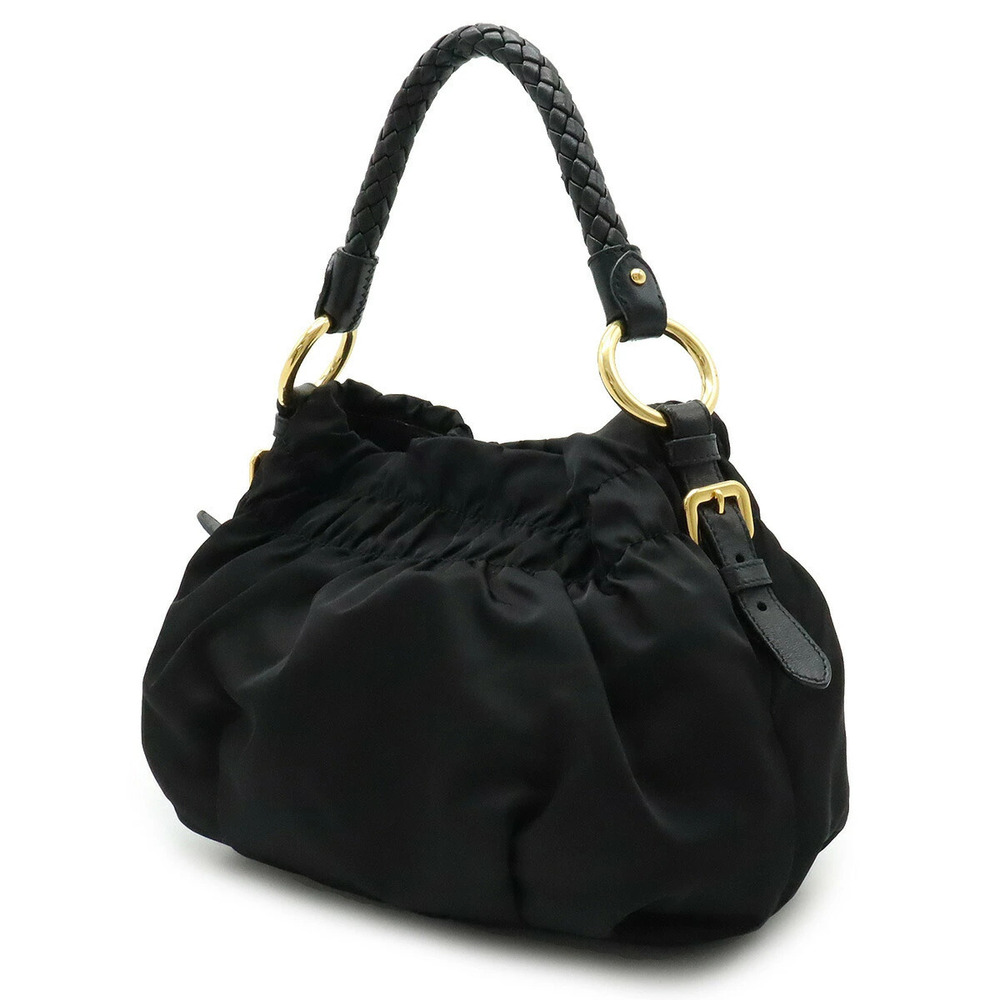 Prada Gathered Ribbon 2way Shoulder Bag Hobo Leather NERO Black - Picture 2 of 7